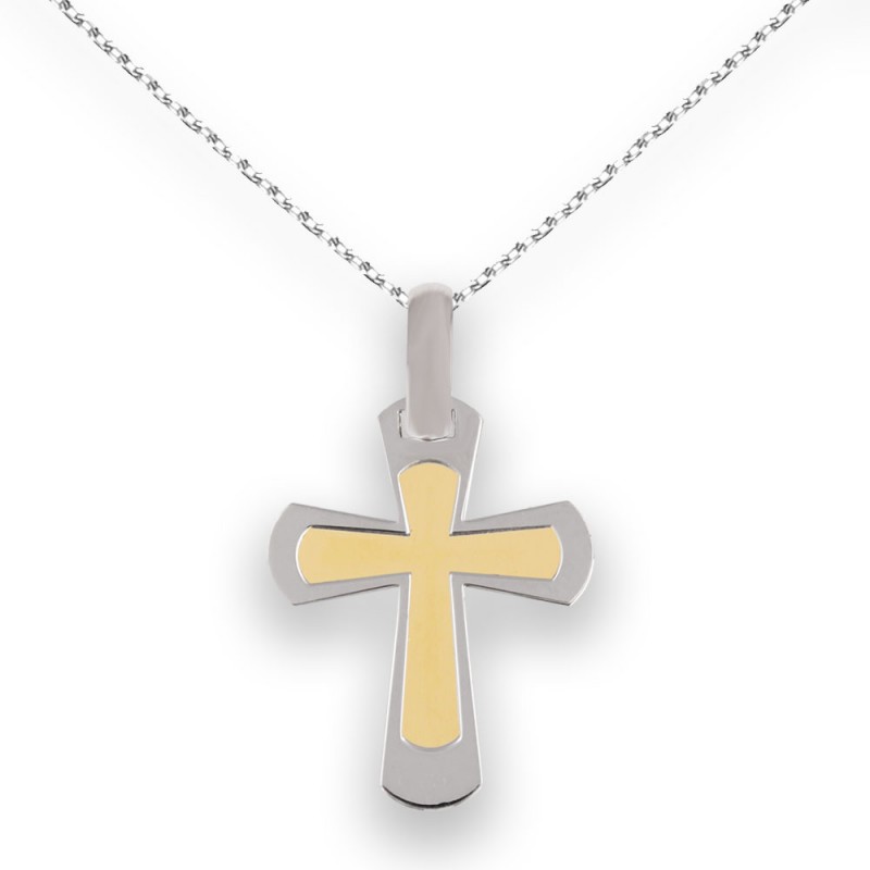 Collier - Médaille Croix Or Bicolore - Chaine Offerte