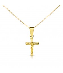 Collier - Médaille Croix Or 18 Carats 750/000 - Christ sur la Croix - Chaine Dorée