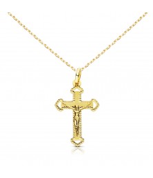 Collier - Médaille Christ sur la Croix Or Jaune - Chaine Dorée