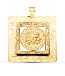 Pendentif - Médaille Or 18 Carats 750/000 Médusa Carré - Chaine Dorée Offerte