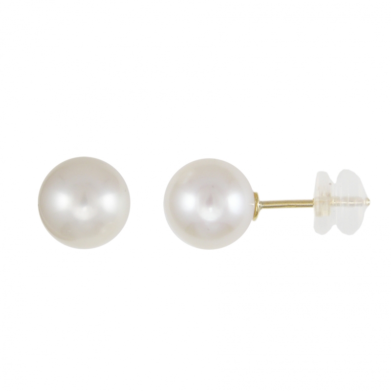 Boucles d'Oreilles Perles de Culture 0.80cm - Or Jaune Véritable - Femme ou Enfant