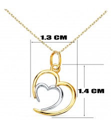 Collier - Pendentif Or 18 Carats 750/000 Bicolore - Coeur Double - Chaine Dorée