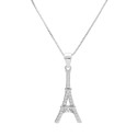 Collier Argent 925/000 Rhodié - Tour Eiffel Pavée de Zirconiums