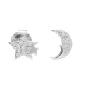 Boucles d'Oreilles Argent 925/000 Rhodié - Etoile et Lune Pavées de Zirconiums