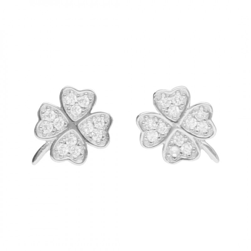 Boucles d'Oreilles Argent 925/000 Rhodié - Trèfle à Quatre Feuilles Pavé de Zirconiums Boucles d'Oreilles Argent 925/000 Rhodié - Trèfle à Quatre Feuilles Pavé de Zirconiums