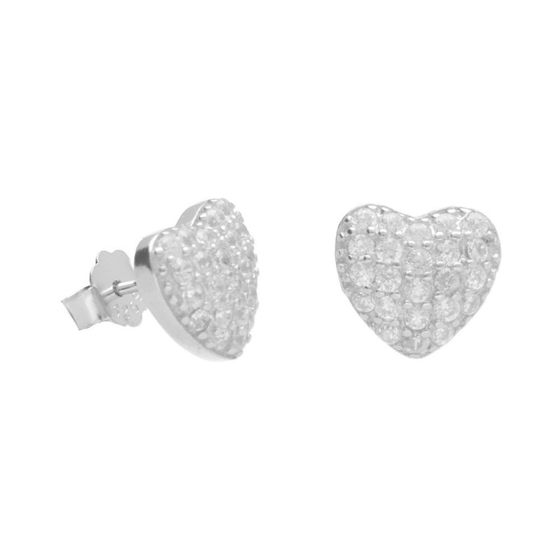 Boucles d'Oreilles Argent 925/000 Rhodié - Coeur Pavé de Zirconiums