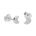 Boucles d'Oreilles Argent 925/000 Rhodié - Croissant de Lune Pavé de Zirconiums