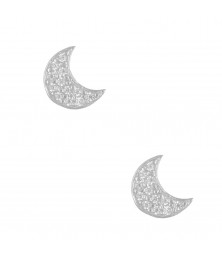 Boucles d'Oreilles Or Blanc Serties de Zirconiums - Lune