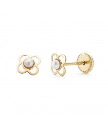 Boucles d'Oreilles Or 18 Carats 750/000 Jaune - Perles de Culture - Motif Trèfle