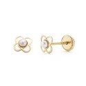 Boucles d'Oreilles Or 18 Carats 750/000 Jaune - Perles de Culture - Motif Trèfle