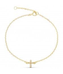 Bracelet Or Jaune et Diamants - Motif Croix - Femme