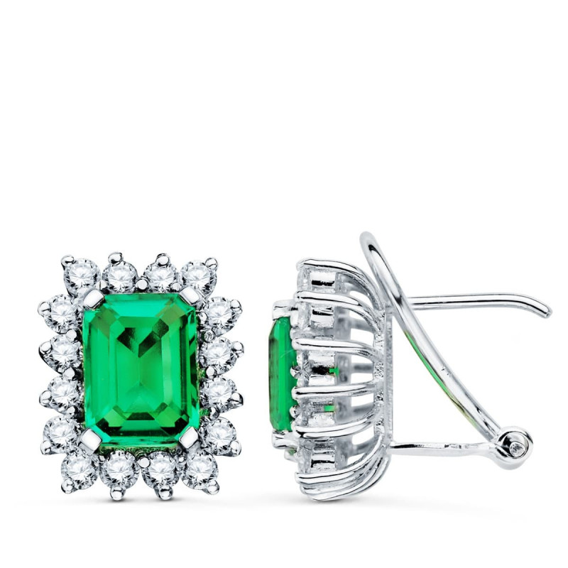 Boucles d'Oreilles Emeraudes et Diamants - Or 18 Carats 750/000 Blanc Boucles d'Oreilles Emeraudes et Diamants - Or 18 Carats 750/000 Blanc
