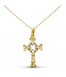 Collier - Médaille Croix Or Bicolore Jaune et Blanc - Croix Celtique - Chaine Dorée