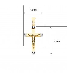 Collier - Médaille Christ sur la Croix Or Bicolore - Chaine Dorée