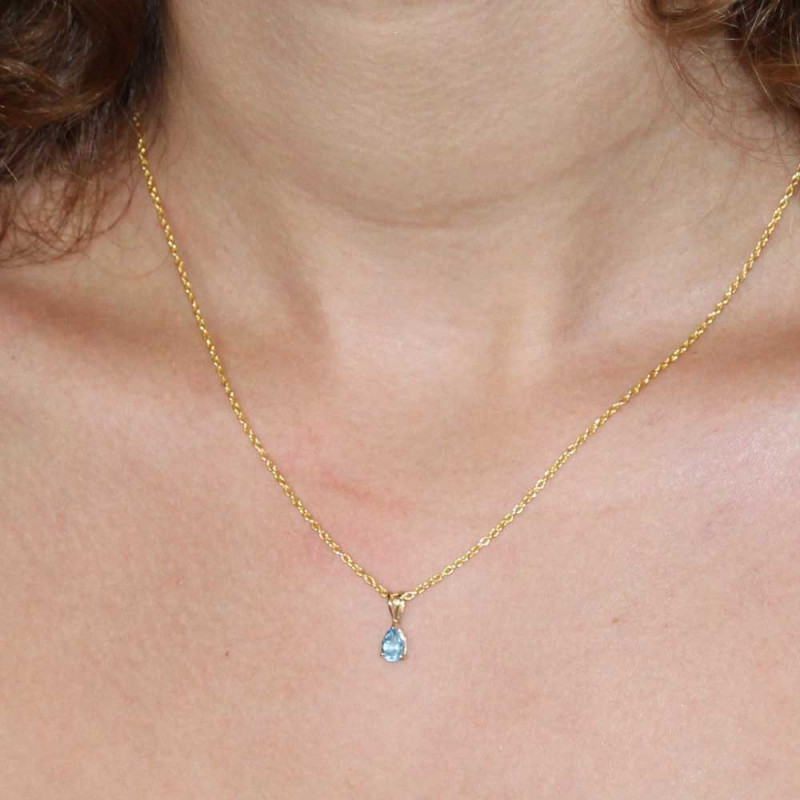 Collier Pendentif Or Jaune Topaze Bleue Goutte Femme 49,99 €