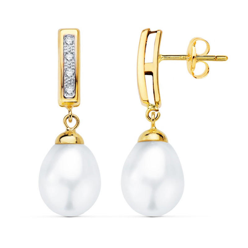 Boucles d'Oreilles Or 18 Carats 750/000 Jaune - Perles de Culture et Zirconiums Boucles d'Oreilles Or 18 Carats 750/000 Jaune - Perles de Culture et Zirconiums
