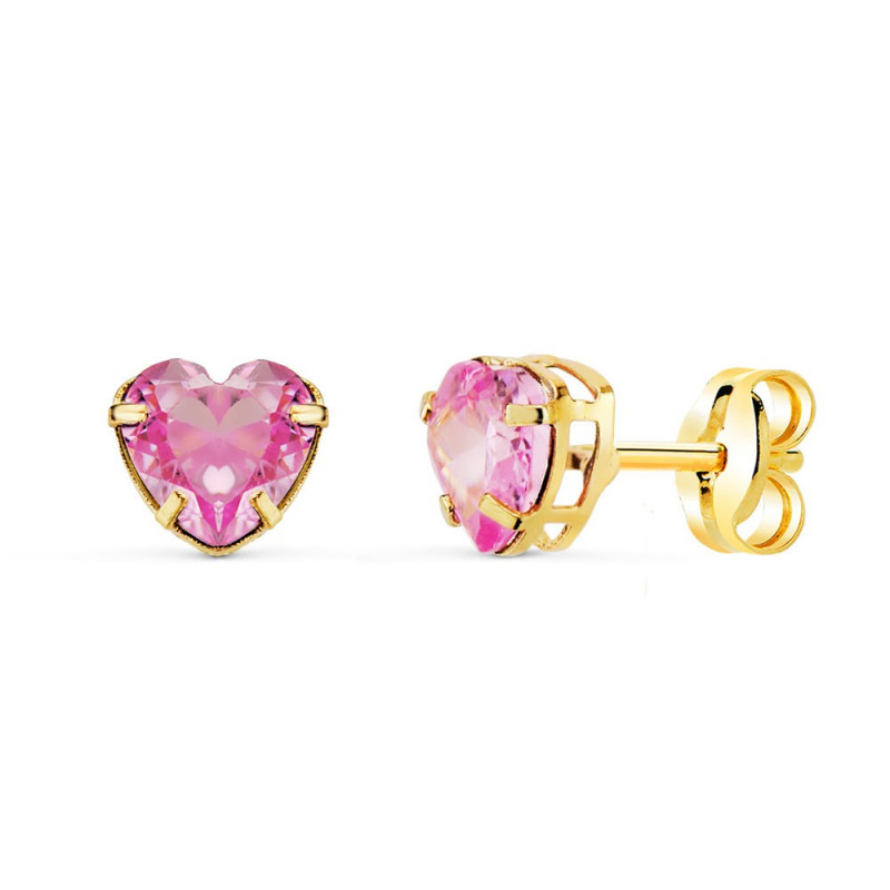 Boucles d'Oreilles Or 18 Carats 750/000 - Zirconiums Roses Boucles d'Oreilles Or 18 Carats 750/000 - Zirconiums Roses