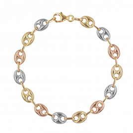 Bracelet Femme 3 Ors - Or Tricolore - Grain de Café Jaune, Blanc et Rose