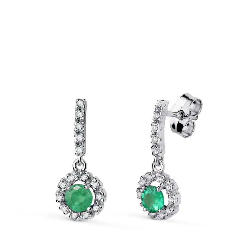 Boucles d'Oreilles Or 18 Carats 750/000 Blanc Emeraude Boucles d'Oreilles Or 18 Carats 750/000 Blanc Emeraude