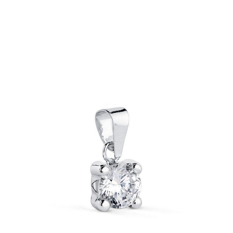 Pendentif Or 18 Carats 750 Blanc - Solitaire Zirconium 5 mm - Chaine Offerte Pendentif Or 18 Carats 750 Blanc - Solitaire Zirconium 5 mm - Chaine Offerte
