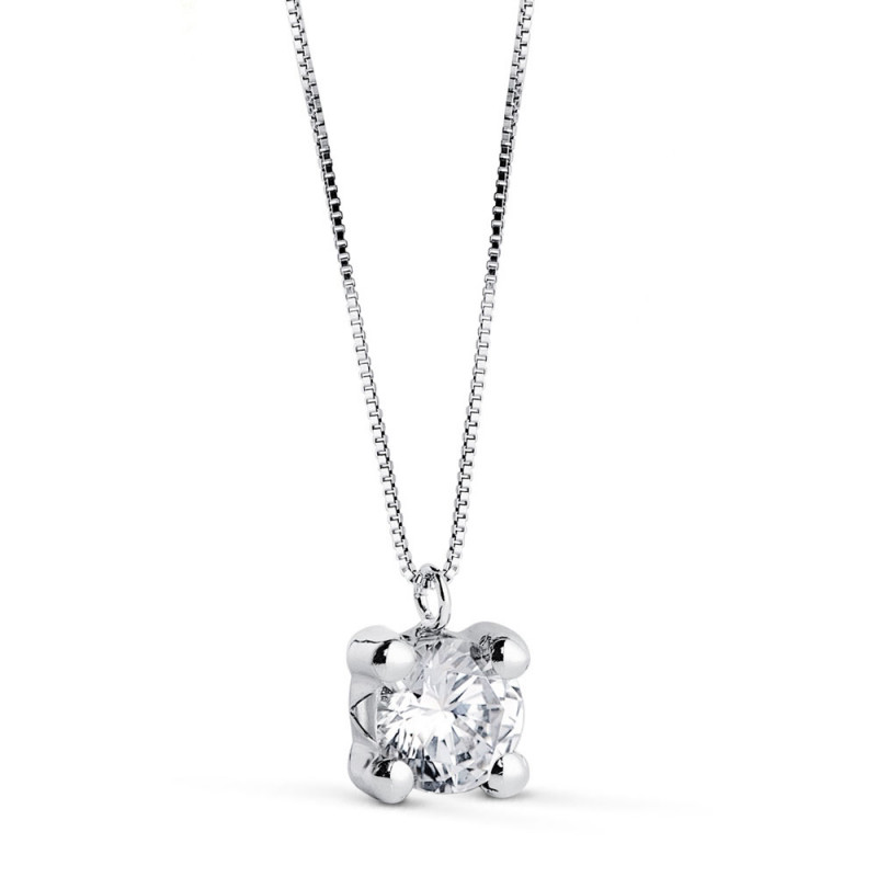 Collier Or 18 Carats 750 Blanc 42cm - Solitaire Zirconium 6 mm Collier Or 18 Carats 750 Blanc 42cm - Solitaire Zirconium 6 mm