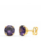 Boucles d'Oreilles Or 18 Carats 750 Jaune - Zirconiums Améthyste Boucles d'Oreilles Or 18 Carats 750 Jaune - Zirconiums Améthyste