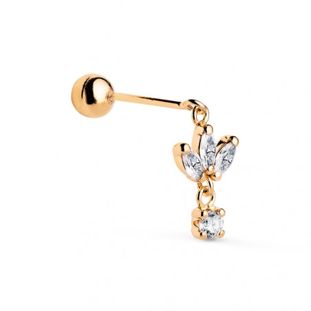 Piercing Or Jaune 18 Carats 750 - Zirconiums - Fleur