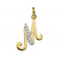 Pendentif Or 18 Carats 750 Jaune Serti de Zirconiums - Initiale Lettre "M" - Chaine Offerte