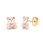 Boucles d’Oreilles Enfant en Or 18 Carats 750 Jaune et Émail – Motif Ourson - Enfant