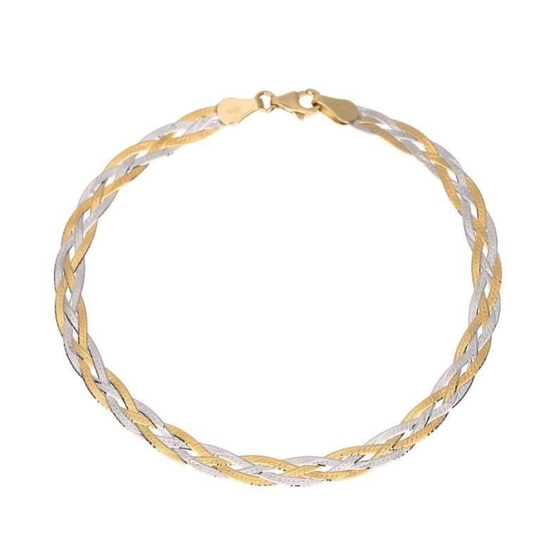 Bracelet Tresse Deux Ors - Or Bicolore Jaune et Blanc - Femme