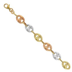 Bracelet Femme 3 Ors - Or Tricolore - Grain de Café Jaune, Blanc et Rose