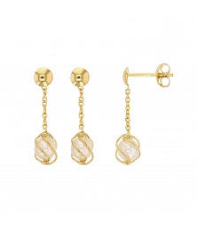 Boucles d'Oreilles Or 18 Carats 750/000 Jaune - Perles Pendantes