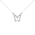 Collier Or Blanc et Diamants - Pendentif Papillon - Femme