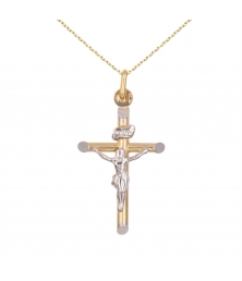 Collier - Médaille Croix Or 18 Carats 750/000 - Christ sur la Croix Or Bicolore