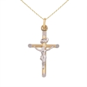 Collier - Médaille Croix Or 18 Carats 750/000 - Christ sur la Croix Or Bicolore
