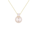 Collier Or Jaune - Pendentif Perle Orné d'un Zirconium - Femme