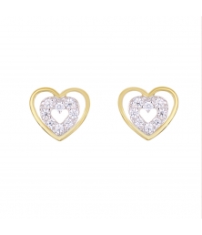 Boucles d'Oreilles Or Jaune et Diamants - Coeurs Sertis