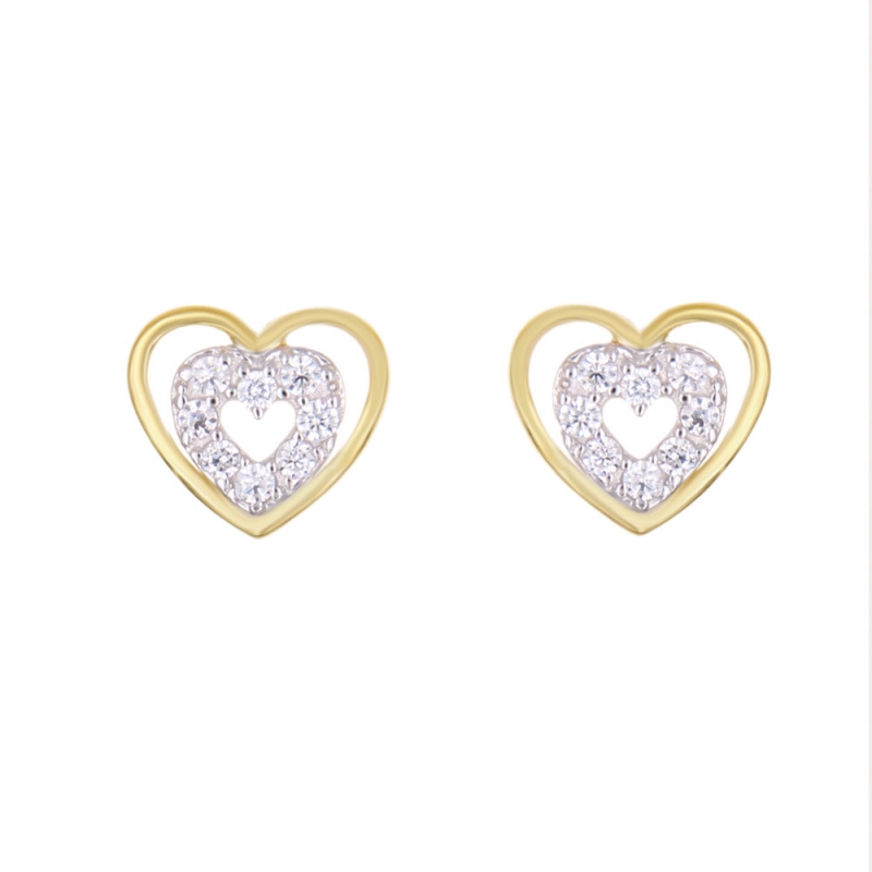 Boucles d'Oreilles Or Jaune et Diamants - Coeurs Sertis
