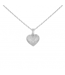 Collier - Pendentif Coeur Or Blanc et Diamants - Chaine Argent 925 Offerte