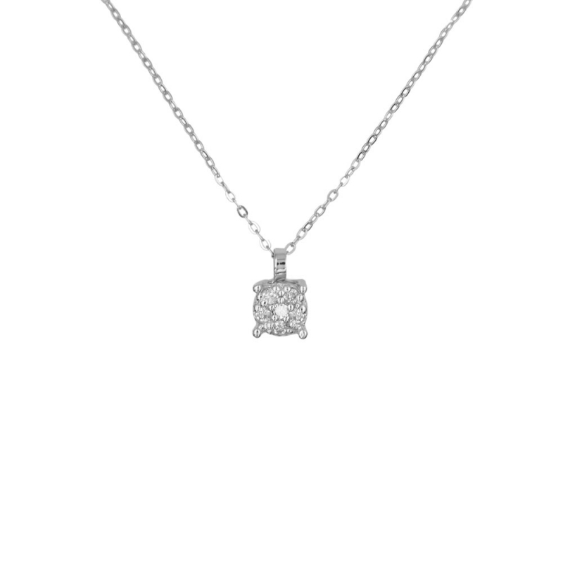 Collier - Pendentif Or Blanc Pavé Diamants - Chaine Argent 925 Offerte