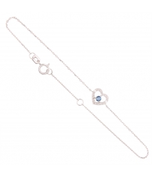 Bracelet Or Blanc Diamants et Saphir Bleu - Motif Coeur - Femme