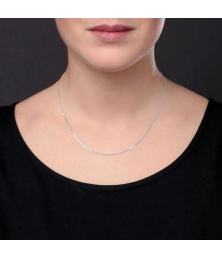 Collier Chaine Forçat Diamantée - Or Blanc Véritable - Femme ou Enfant