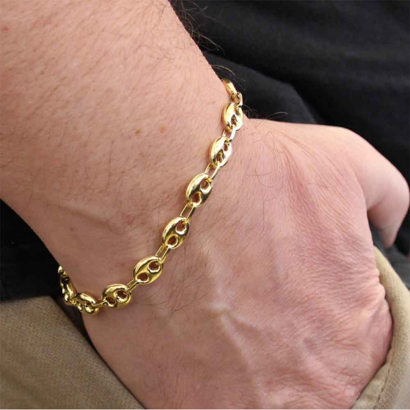 Bracelet Or 18 Carats Maille Grain de Café Jaune Homme ou
