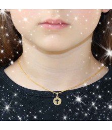 Collier - Pendentif Or et Diamant - Médaille Croix- Femme ou Enfant