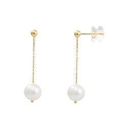 Boucles d'Oreilles Or Jaune Pendantes Perles de Culture 0.60cm - Femme