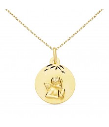 Collier - Médaille Ange Or Jaune - Chaîne Dorée - Gravure Offerte