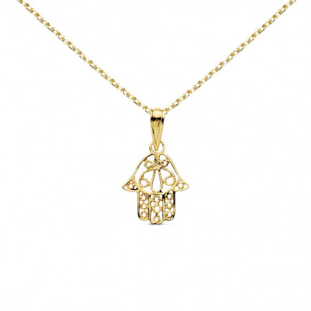 Collier - Pendentif Or 18 Carats 750/000 Main de Fatma - Chaine Dorée