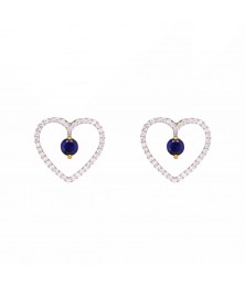 Boucles d'Oreilles Or Jaune - Saphirs Bleus et Zirconiums - Femme