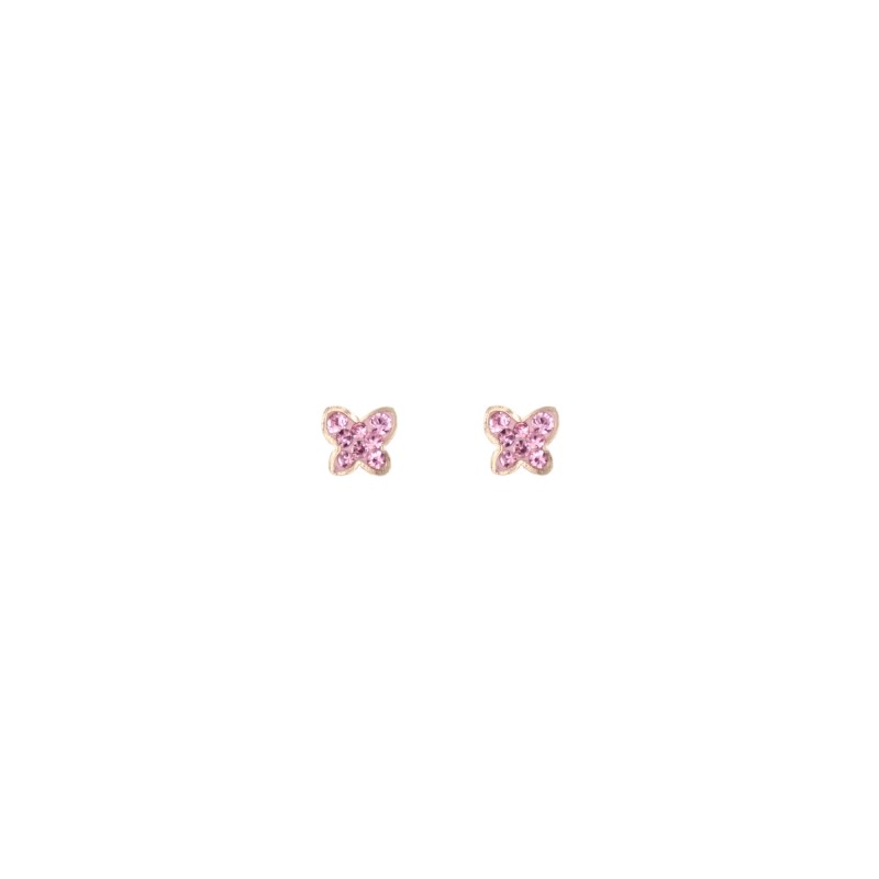 Boucles d'Oreilles Papillon - Or Jaune et Cristaux - Enfant