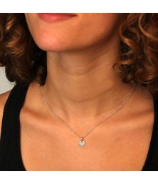 Collier - Pendentif Coeur Or Blanc et Diamants - Chaine Argent 925 Offerte
